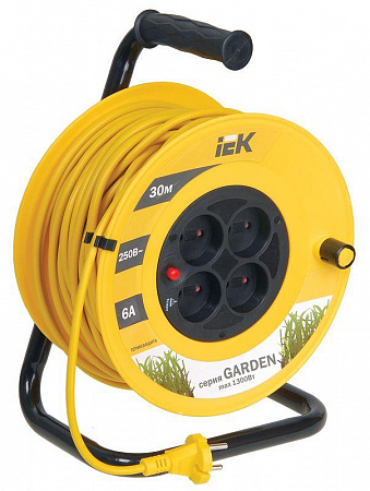 Удлинитель на катушке 4х30м без заземл. 6А IP20 Garden УК30 2х0.75 термозащита IEK WKP23-06-04-30 удлинитель на катушке 4х30м без заземл. 6а ip20 garden ук30 2х0.75 термозащита iek wkp23-06-04-30 с доставкой по МСК