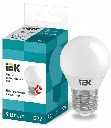 Лампа светодиодная Eco G45 9Вт шар 4000К нейтр. бел. E27 230В IEK LLE-G45-9-230-40-E27 лампа светодиодная eco g45 9вт шар 4000к нейтр. бел. e27 230в iek lle-g45-9-230-40-e27 с доставкой по МСК