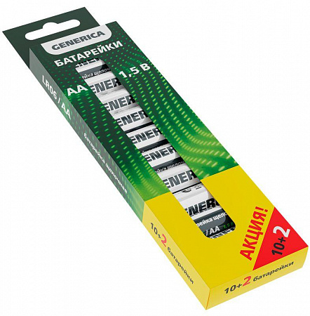 Элемент питания алкалиновый AA/LR6 Alkaline ПРОМО (уп.10+2шт) GENERICA ABT-LR06-ST-B12-G элемент питания алкалиновый aa/lr6 alkaline промо (уп.10+2шт) generica abt-lr06-st-b12-g с доставкой по МСК