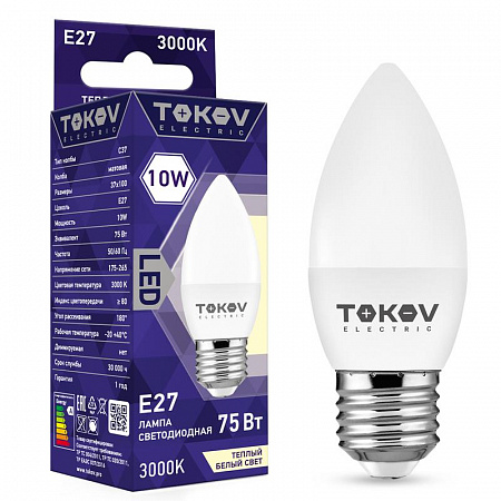 Лампа светодиодная 10Вт С37 3000К Е27 176-264В TOKOV ELECTRIC TKE-C37-E27-10-3K лампа светодиодная 10вт с37 3000к е27 176-264в tokov electric tke-c37-e27-10-3k с доставкой по МСК