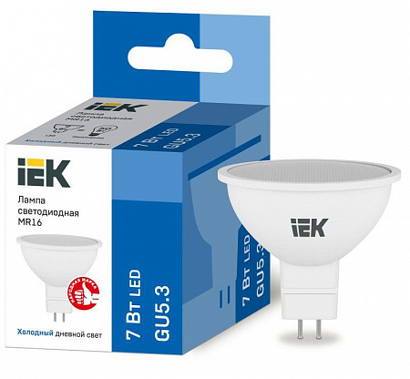 лампа светодиодная eco mr16 софит 7вт 230в 6500к gu5.3 iek lle-mr16-7-230-65-gu5 с доставкой по МСК