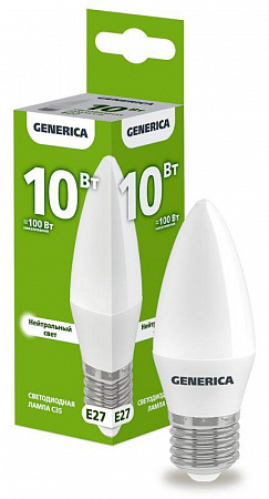 Лампа светодиодная C35 10Вт свеча 4000К E27 230В GENERICA LL-C35-10-230-40-E27-G лампа светодиодная c35 10вт свеча 4000к e27 230в generica ll-c35-10-230-40-e27-g с доставкой по МСК