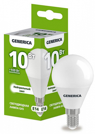 Лампа светодиодная G45 10Вт шар 4000К E14 230В GENERICA LL-G45-10-230-40-E14-G лампа светодиодная g45 10вт шар 4000к e14 230в generica ll-g45-10-230-40-e14-g с доставкой по МСК