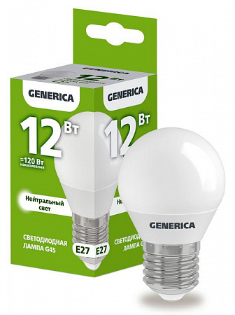 лампа светодиодная g45 12вт шар 4000к e27 230в generica ll-g45-12-230-40-e27-g с доставкой по МСК