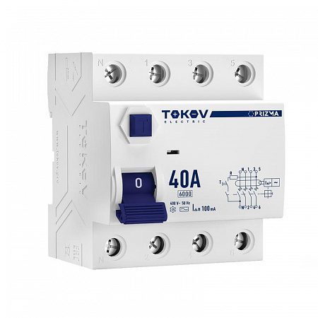 Выключатель дифференциального тока (УЗО) 4П (3P+N) 40А 100мА тип AC 6кА TOKOV Electric TKE-PZ60-RCDM-4-40-100-AC выключатель дифференциального тока (узо) 4п (3p+n) 40а 100ма тип ac 6ка tokov electric tke-pz60-rcdm-4-40-100-ac с доставкой по МСК